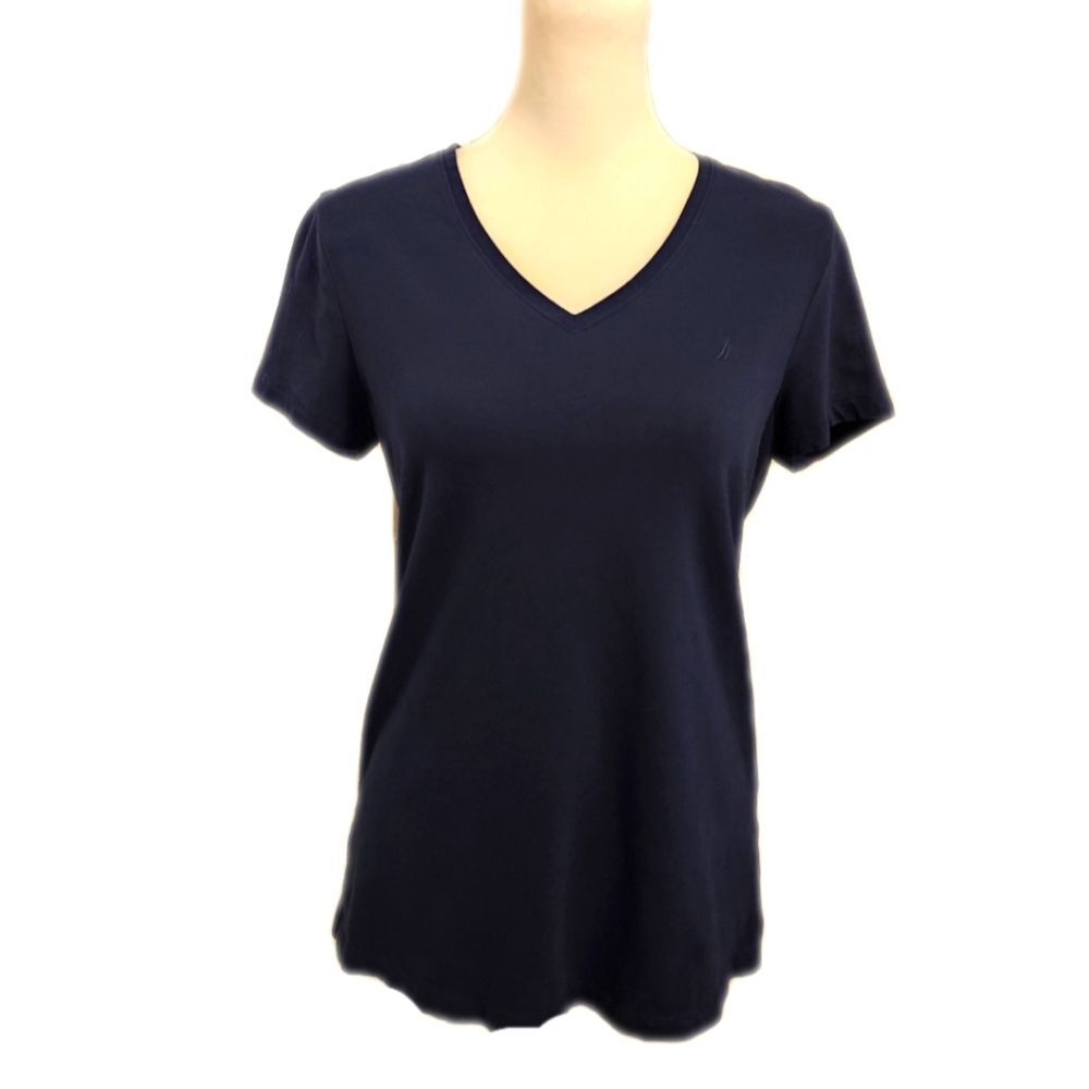 Nautica navy blue casual v-neck tee t-shirt, medium, nautical, basic, 95% cotton